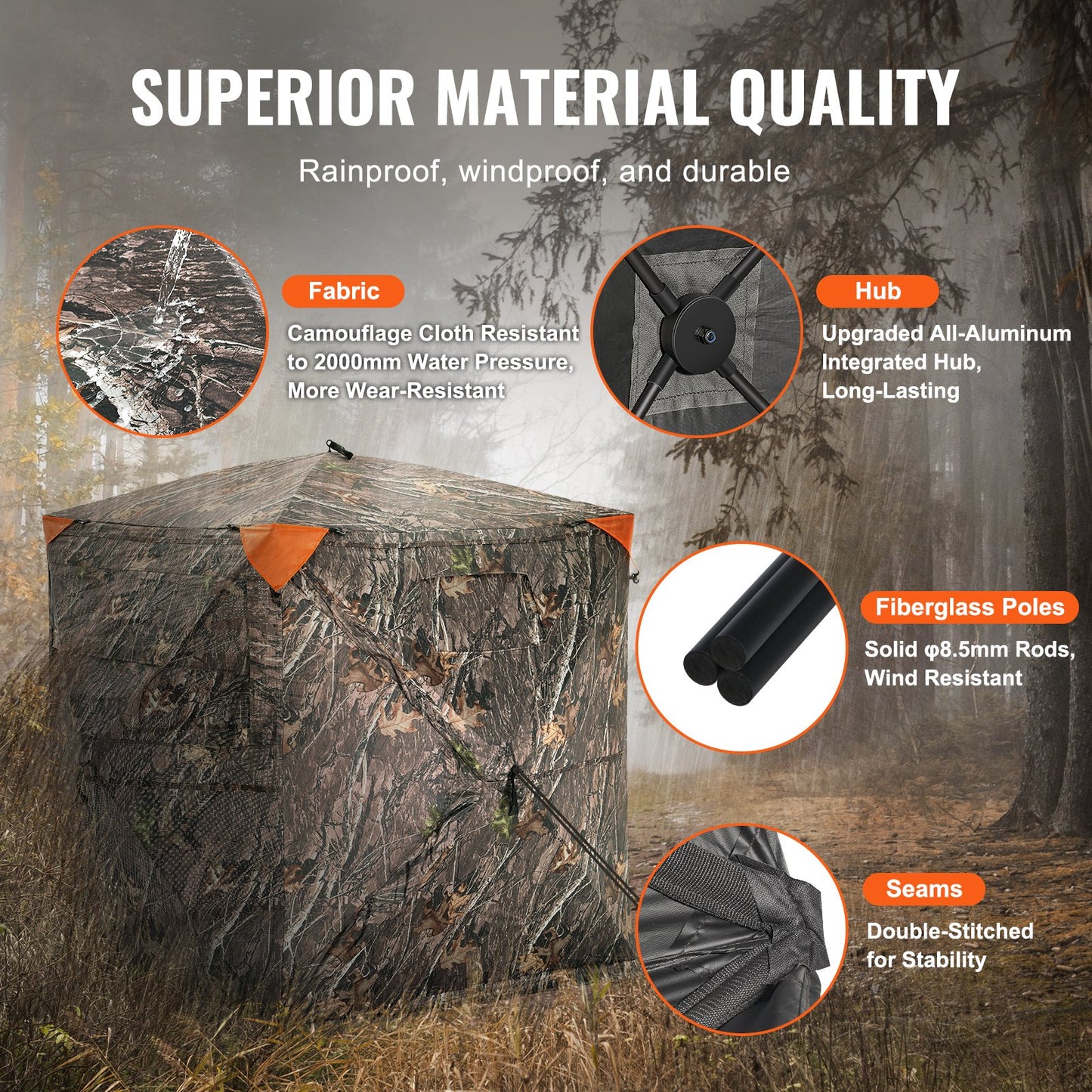 Hunting Blind 270° See Through Ground Blind One-Way Mesh for 1-2 Person