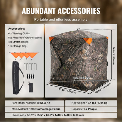 Hunting Blind 270° See Through Ground Blind One-Way Mesh for 1-2 Person