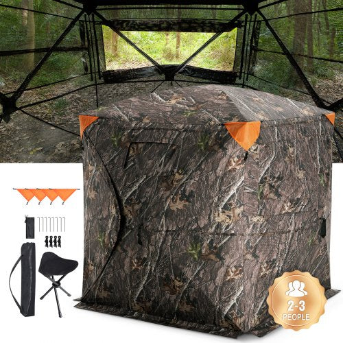 Hunting Blind 270° See Through Ground Blind One-Way Mesh for 2-3 Person