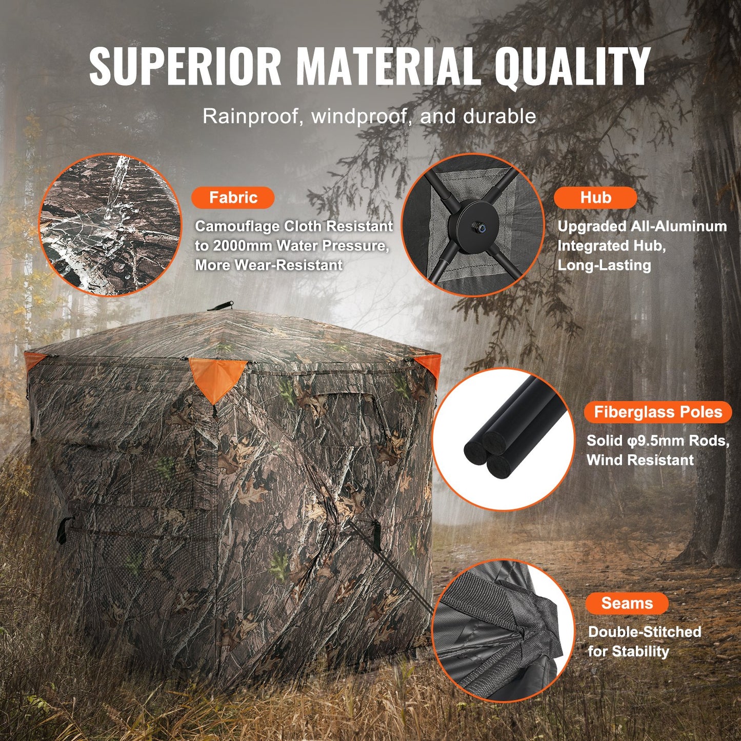Hunting Blind 270° See Through Ground Blind One-Way Mesh for 2-3 Person