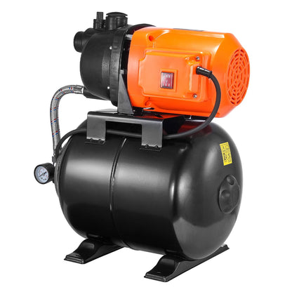 745 W(1 HP) Shallow Well Pump with Pressure Tank, 63 L/min(1000 GPH), Automatic Irrigation Water Booster Pump with 50 m(164 ft) Lift 1.4/2.8 bar(20/40 PSI) Pressure Switch, Thermoplastic Pump Head for Home Garden Lawn