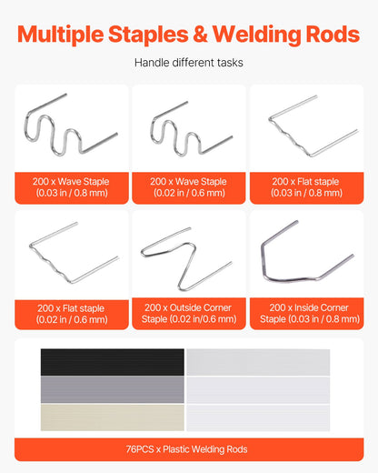 Plastic Welding Kit, 220W Plastic Welder Gun with 1200PCS Hot Staples & 76PCS Welding Rods, Professional Hot Staple Welding Gun with LED Light, Carrying Case for Kayak, Toys, Car Bumper Repair