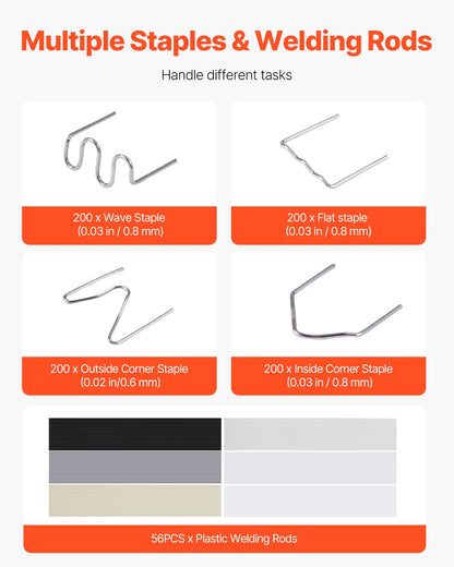 Plastic Welding Kit, 220W Plastic Welder Gun with 800PCS Hot Staples & 56PCS Welding Rods, Professional Hot Staple Welding Gun with LED Light, Carrying Case for Kayak, Toys, Car Bumper Repair