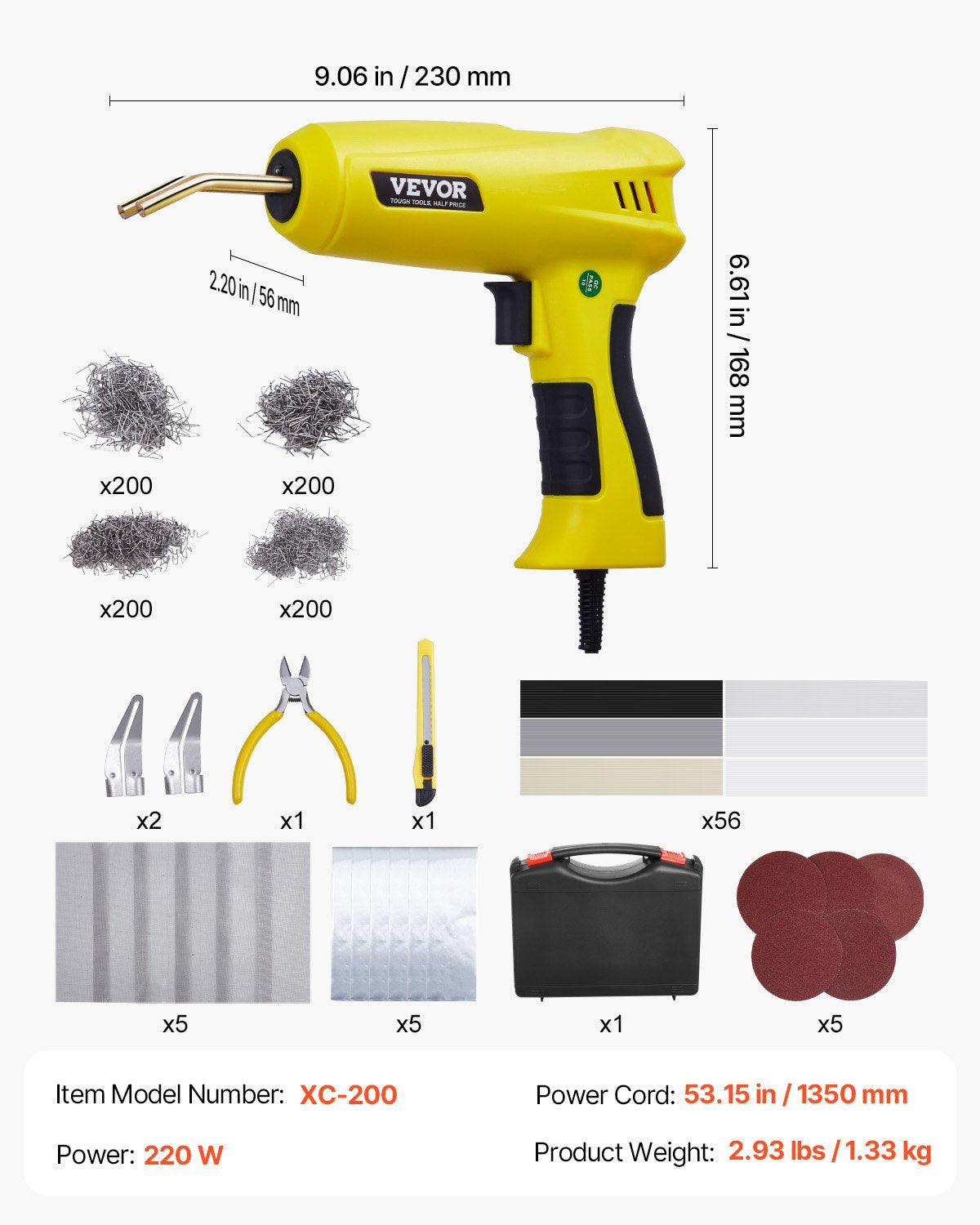 Plastic Welding Kit, 220W Plastic Welder Gun with 800PCS Hot Staples & 56PCS Welding Rods, Professional Hot Staple Welding Gun with LED Light, Carrying Case for Kayak, Toys, Car Bumper Repair