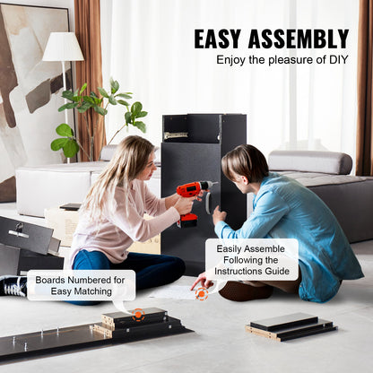 Salon Station, Wall Mount Barber Salon Station for Hair Stylist, Beauty Spa Furniture Set, 1 Storage Cabinet, 3 Cubbies and 2 Drawers(One Lockable), Black