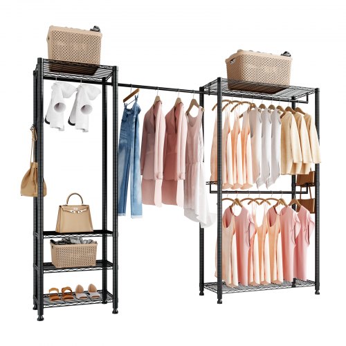 Clothing Garment Rack, Heavy Duty Clothes Rack, Freestanding Clothes Racks with Steel Frame, 363 kg Load Capacity Closet Wardrobe with Storage Shelves for Bedroom, Clothing Store, Hallway
