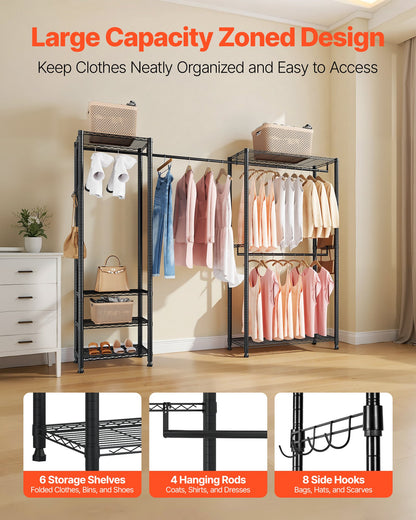 Clothing Garment Rack, Heavy Duty Clothes Rack, Freestanding Clothes Racks with Steel Frame, 363 kg Load Capacity Closet Wardrobe with Storage Shelves for Bedroom, Clothing Store, Hallway