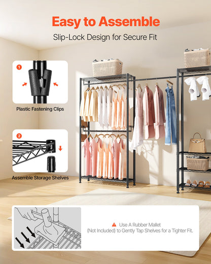 Clothing Garment Rack, Heavy Duty Clothes Rack, Freestanding Clothes Racks with Steel Frame, 363 kg Load Capacity Closet Wardrobe with Storage Shelves for Bedroom, Clothing Store, Hallway