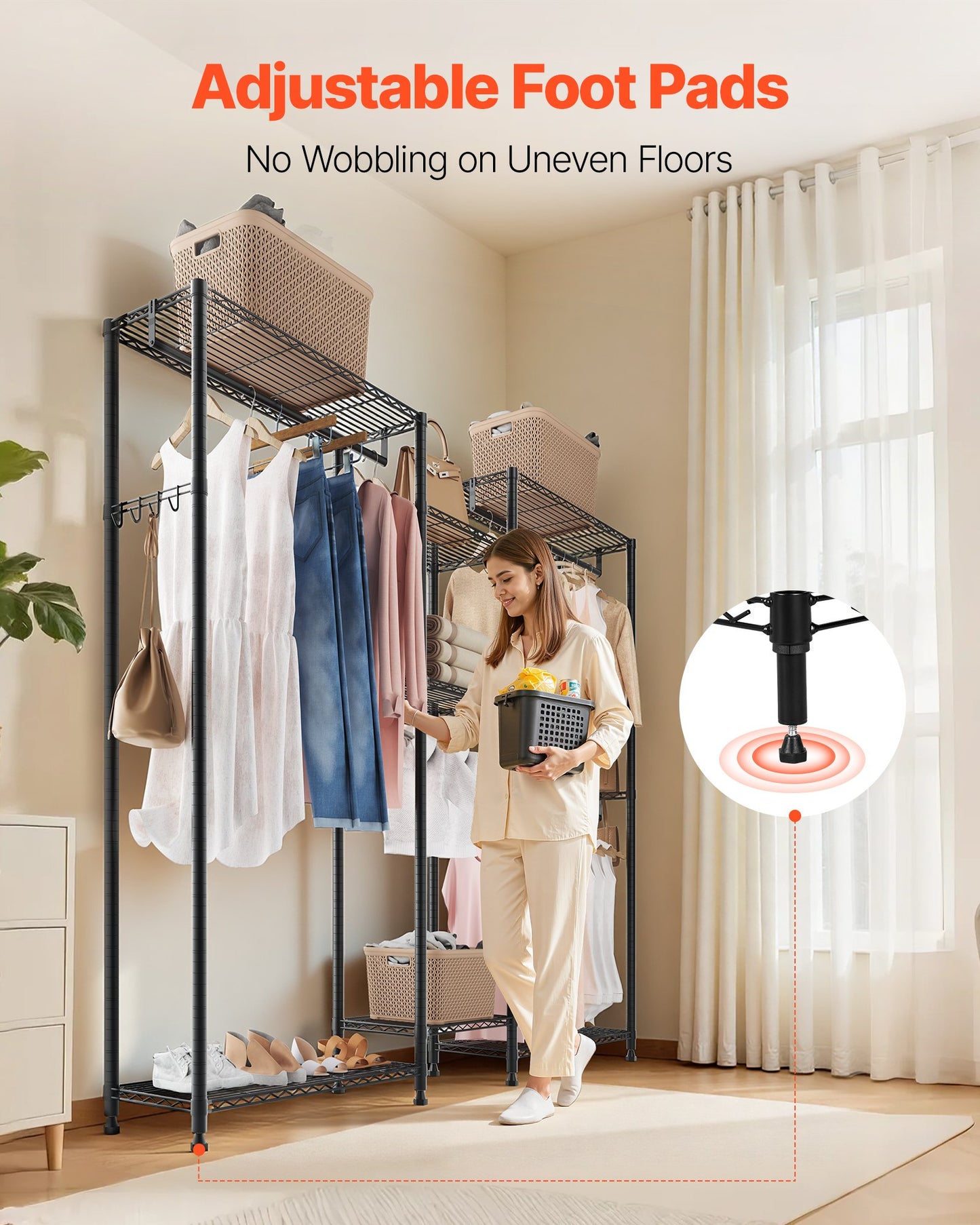 Clothing Garment Rack, Heavy Duty Closet Wardrobe, 7 Adjustable Tiers Clothes Racks with Steel Frame, 385.5 kg Load Capacity Clothes Rack with 4 Hanging Rods for Bedroom, Clothing Store, Hallway