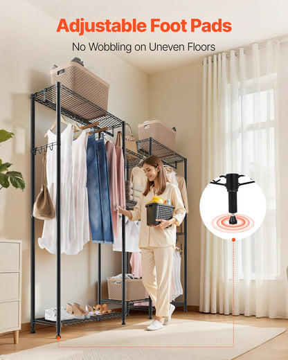 Clothing Garment Rack, Heavy Duty Closet Wardrobe, 7 Adjustable Tiers Clothes Racks with Steel Frame, 385.5 kg Load Capacity Clothes Rack with 4 Hanging Rods for Bedroom, Clothing Store, Hallway