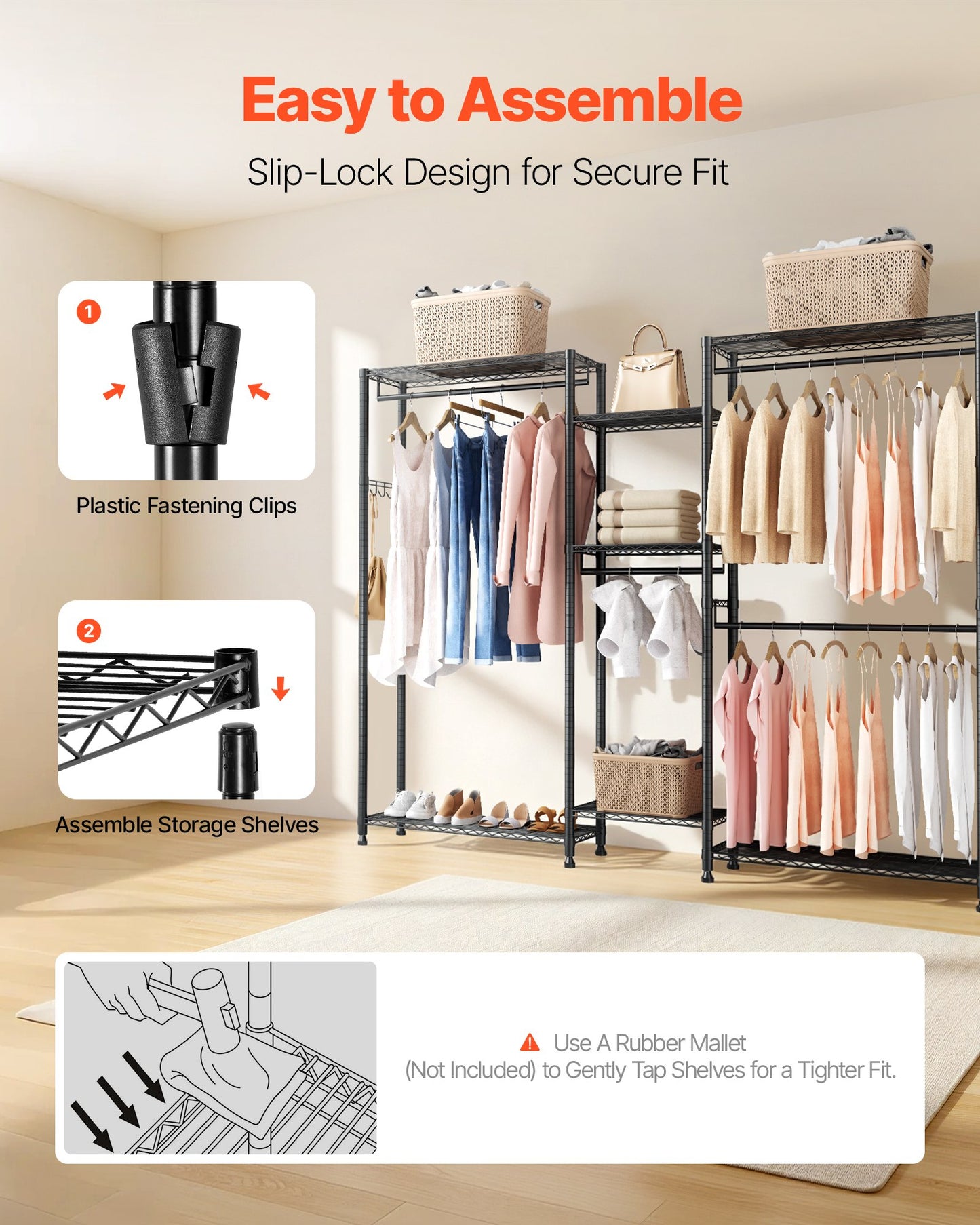 Clothing Garment Rack, Heavy Duty Closet Wardrobe, 7 Adjustable Tiers Clothes Racks with Steel Frame, 385.5 kg Load Capacity Clothes Rack with 4 Hanging Rods for Bedroom, Clothing Store, Hallway
