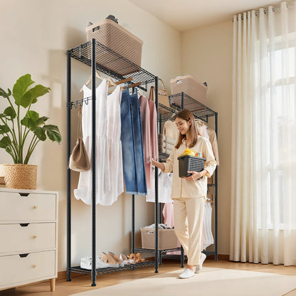 Clothing Garment Rack, Heavy Duty Closet Wardrobe, 7 Adjustable Tiers Clothes Racks with Steel Frame, 385.5 kg Load Capacity Clothes Rack with 4 Hanging Rods for Bedroom, Clothing Store, Hallway