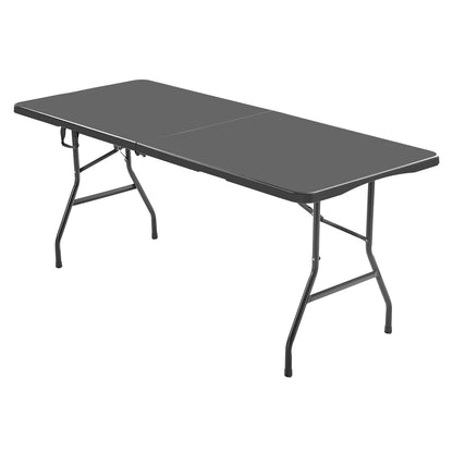 Folding Table, 6 Ft Heavy Duty Portable Fold-in-Half Utility Table, Indoor Outdoor Plastic Rectangle Table with Built in Handle, for Party, Dining, Wedding, Events, Picnic, Camping, Black