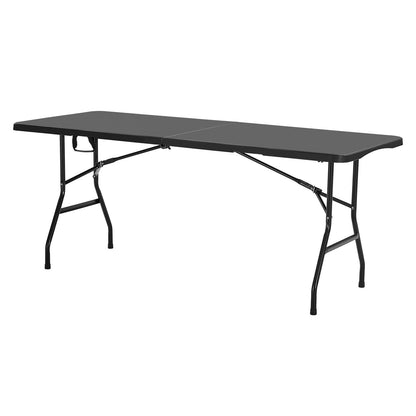 Folding Table, 6 Ft Heavy Duty Portable Fold-in-Half Utility Table, Indoor Outdoor Plastic Rectangle Table with Built in Handle, for Party, Dining, Wedding, Events, Picnic, Camping, Black