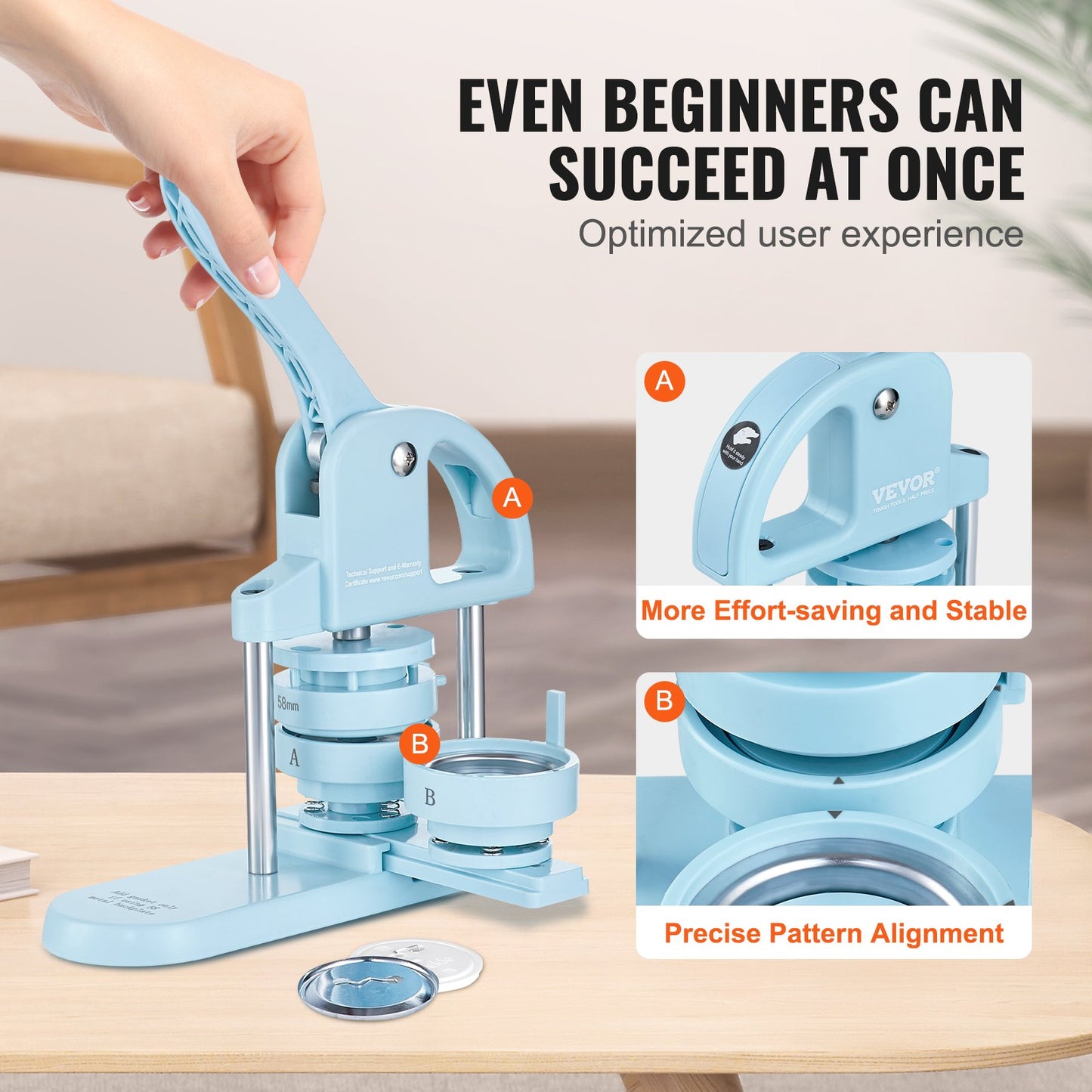 Knopfmaschine, 1/1,25/2,28 Zoll (25/32/58 mm), 3-in-1-Knopfmaschine, 300 Knopfteile, Knopfmaschine mit Panda-Zauberbuch, ergonomischer Stanzpressen-Satz mit Bogengriff, ideal für Kinder zum Basteln und Geschenke, Blau