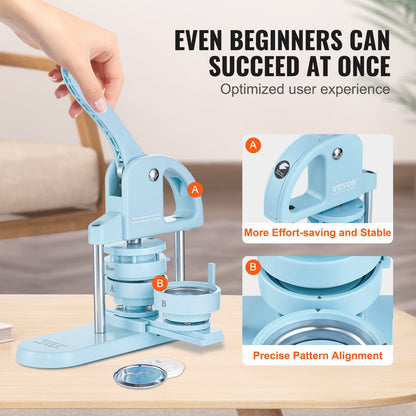 Knopfmaschine, 1/1,25/2,28 Zoll (25/32/58 mm), 3-in-1-Knopfmaschine, 300 Knopfteile, Knopfmaschine mit Panda-Zauberbuch, ergonomischer Stanzpressen-Satz mit Bogengriff, ideal für Kinder zum Basteln und Geschenke, Blau