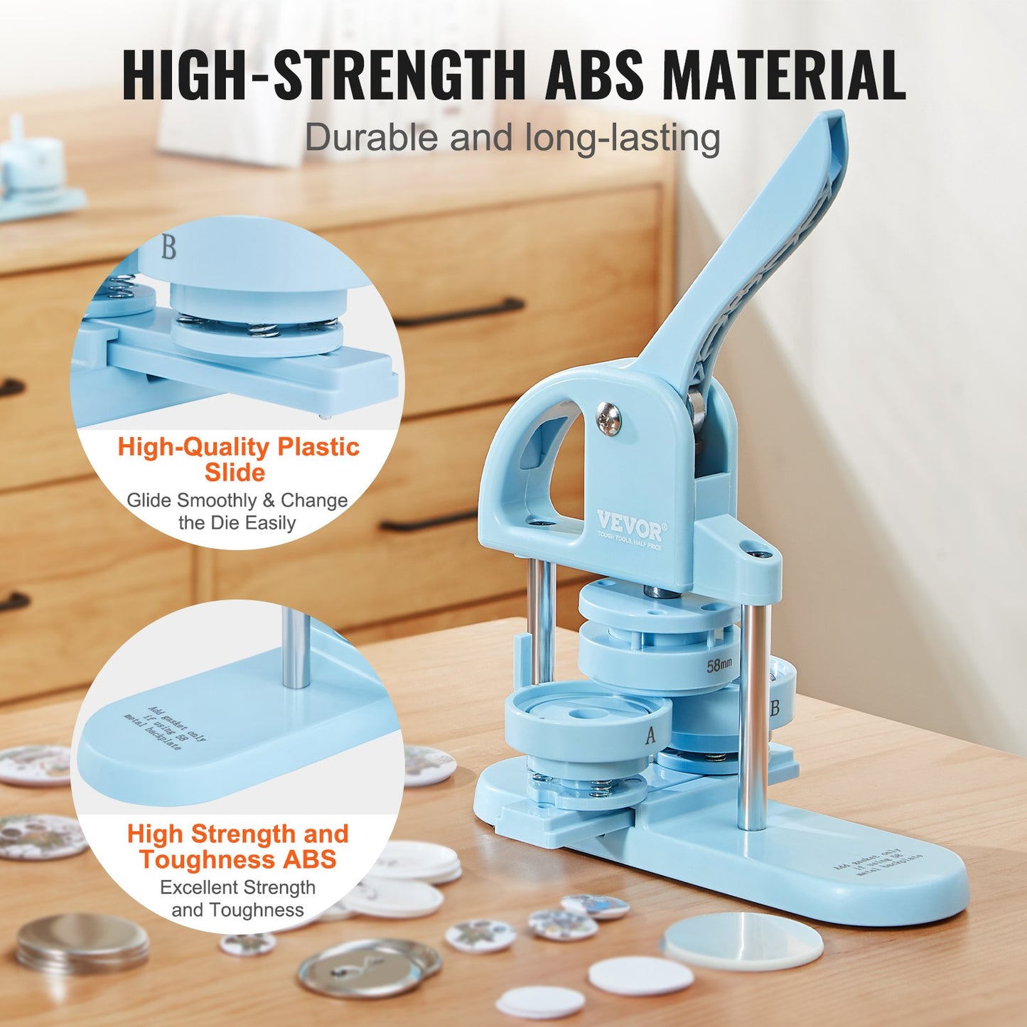 Knopfmaschine, 1/1,25/2,28 Zoll (25/32/58 mm), 3-in-1-Knopfmaschine, 300 Knopfteile, Knopfmaschine mit Panda-Zauberbuch, ergonomischer Stanzpressen-Satz mit Bogengriff, ideal für Kinder zum Basteln und Geschenke, Blau
