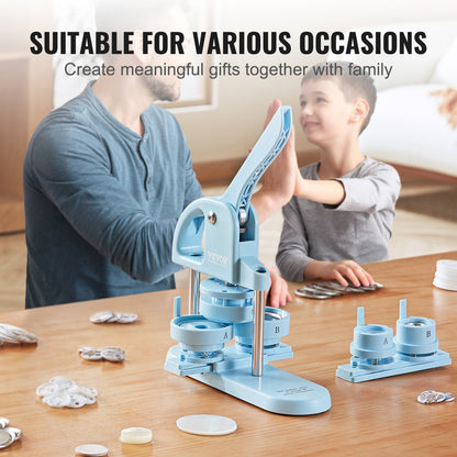 Knopfmaschine, 1/1,25/2,28 Zoll (25/32/58 mm), 3-in-1-Knopfmaschine, 300 Knopfteile, Knopfmaschine mit Panda-Zauberbuch, ergonomischer Stanzpressen-Satz mit Bogengriff, ideal für Kinder zum Basteln und Geschenke, Blau