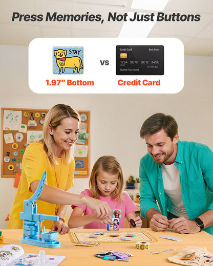 Button Maker Machine, 50 x 50 mm Square, Plastic Pin Maker with Tinplate Front Shells, Plastic Back Covers, Magnetic Backings and Transparent Films, Ergonomic Handle, for DIY Badges, Blue