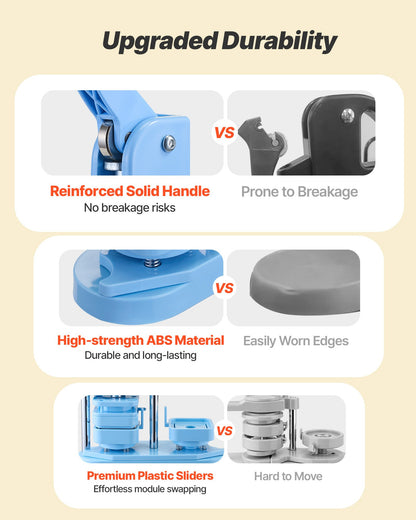 Button Maker Machine, 50 x 50 mm Square, Plastic Pin Maker with Tinplate Front Shells, Plastic Back Covers, Magnetic Backings and Transparent Films, Ergonomic Handle, for DIY Badges, Blue