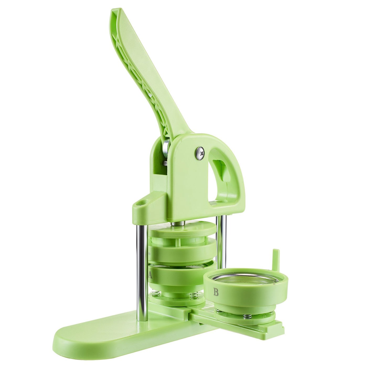 Button Maker Machine, 58 mm / 75 mm 2-in-1, Plastic Pin Maker with 200 pcs Button Parts, Circle Cutter and Magic Book, Reinforced Ergonomic Handle, for DIY Badges, Personalized Pins, Green