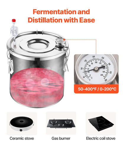 Alcohol Still, 13.2 Gal / 50 L Stainless Steel Water Alcohol Distiller with Copper Coil for Fast Cooling, Dual Condenser Distiller Kit with Secondary Distillation, for Wine Whisky Brandy, Silver