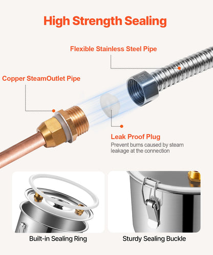 Alcohol Still, 13.2 Gal / 50 L Stainless Steel Water Alcohol Distiller with Copper Coil for Fast Cooling, Dual Condenser Distiller Kit with Secondary Distillation, for Wine Whisky Brandy, Silver