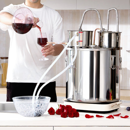 Alcohol Still, 13.2 Gal / 50 L Stainless Steel Water Alcohol Distiller with Copper Coil for Fast Cooling, Dual Condenser Distiller Kit with Secondary Distillation, for Wine Whisky Brandy, Silver