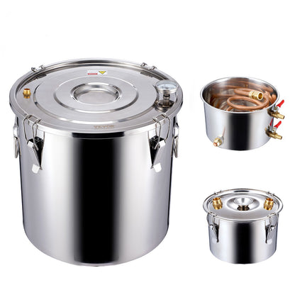 Alcohol Still, 13.2 Gal / 50 L Stainless Steel Water Alcohol Distiller with Copper Coil for Fast Cooling, Dual Condenser Distiller Kit with Secondary Distillation, for Wine Whisky Brandy, Silver