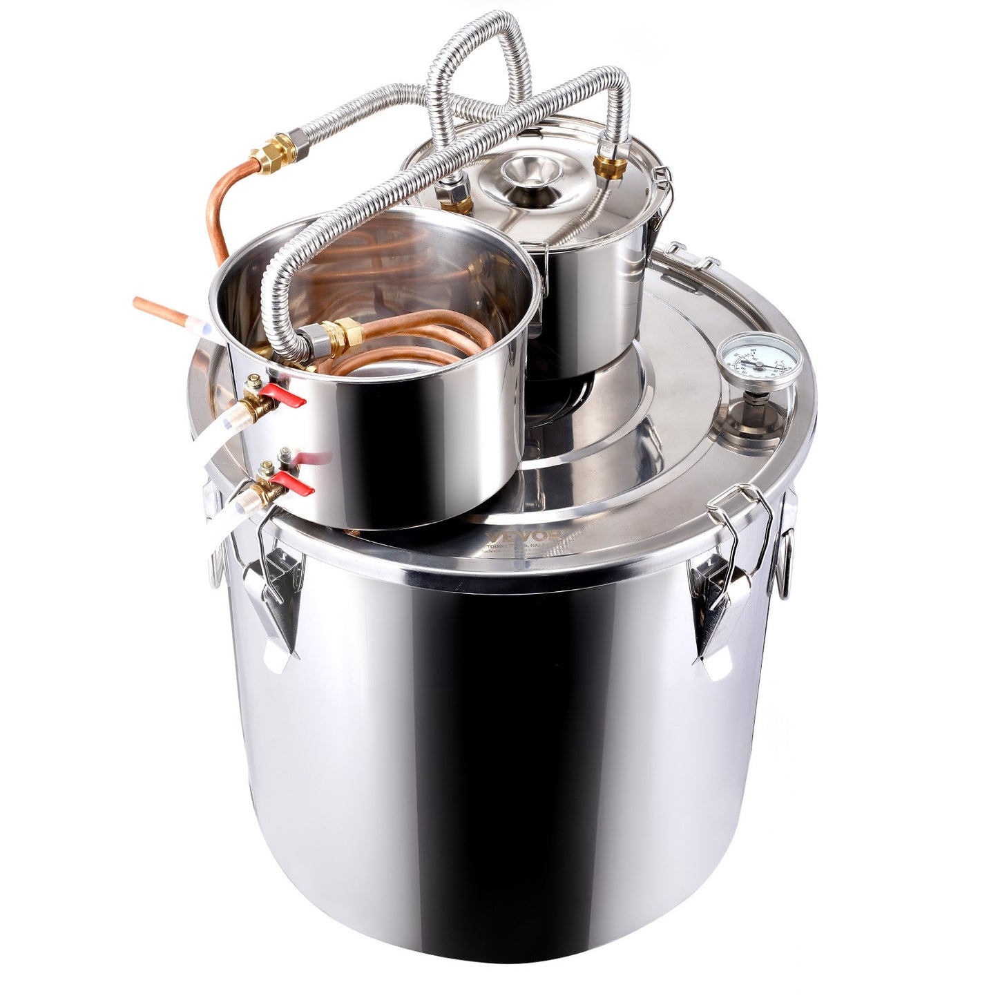 Alcohol Still, 13.2 Gal / 50 L Stainless Steel Water Alcohol Distiller with Copper Coil for Fast Cooling, Dual Condenser Distiller Kit with Secondary Distillation, for Wine Whisky Brandy, Silver