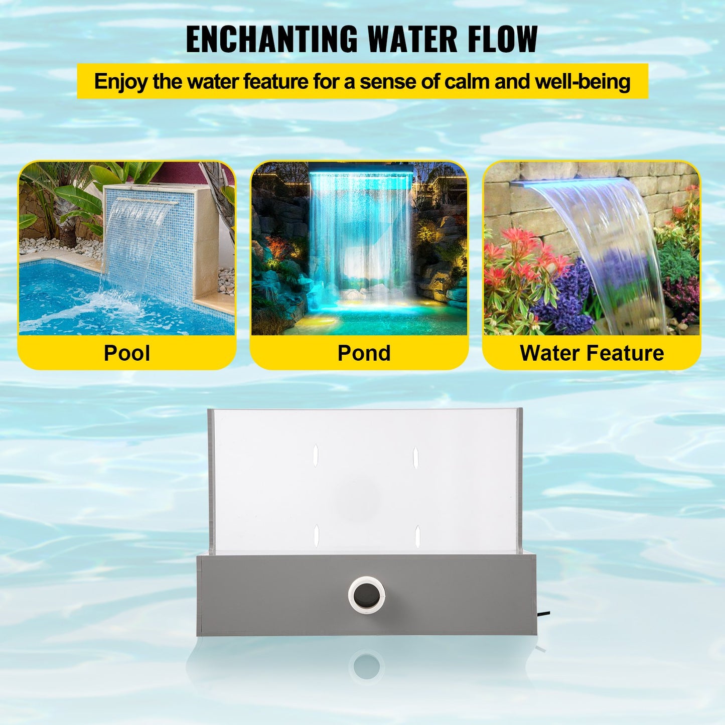 Poolbrunnen-Überlauf 11,8 x 3,2 x 8,1 Zoll, Brunnen-Überlauf mit blauer LED-Beleuchtung, Pool-Wasserfallbrunnen aus massivem Acryl, Pool-Wasserfall für Gartenteich, Schwimmbad, Quadratisch