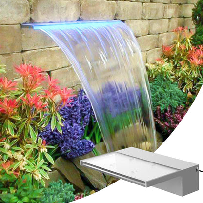 Poolbrunnen-Überlauf 11,8 x 3,2 x 8,1 Zoll, Brunnen-Überlauf mit blauer LED-Beleuchtung, Pool-Wasserfallbrunnen aus massivem Acryl, Pool-Wasserfall für Gartenteich, Schwimmbad, Quadratisch