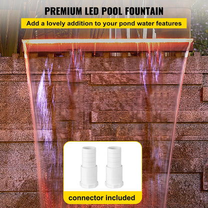 Fountain Spillway 36.2x3.2x8.1 Inch, Pool Waterfall Fountain 17 Colors Led, Pool Water Fall Kit With Remote, Pool Spillway Solid Acrylic Pool Waterfall for Garden Pond, Swimming Pool, Square