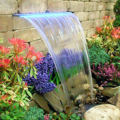 Fountain Spillway 36.2x3.2x8.1 Inch, Pool Waterfall Fountain 17 Colors Led, Pool Water Fall Kit With Remote, Pool Spillway Solid Acrylic Pool Waterfall for Garden Pond, Swimming Pool, Square