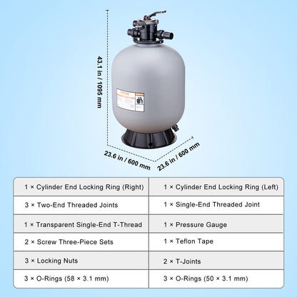 Sand Filter, 24-inch, Up to 65 GPM Flow Rate, Above Inground Swimming Pool Sand Filter System with 7-Way Multi-Port Valve, Filter, Backwash, Rinse, Recirculate, Waste, Winter, Closed Functions