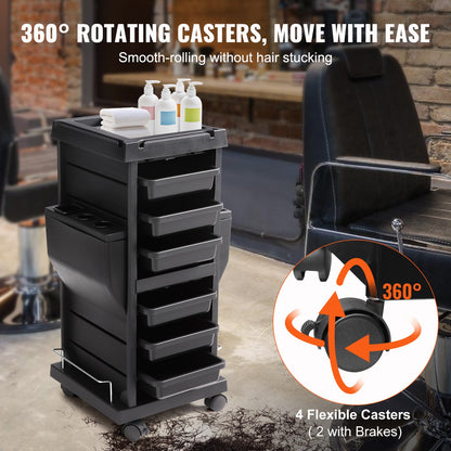 Ultimate Salon Trolley Cart, Lockable Beauty Salon Cart for Stylist with 6 Removable Drawers & Tool Holder, Plastic Hairdressing Rolling Cart with Lockable Wheels for Beauty SPA Barber