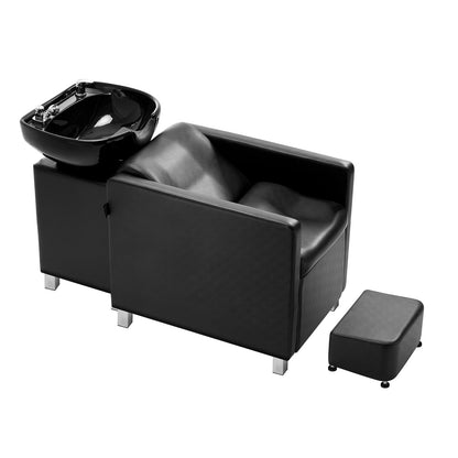 Shampoo Backwash Chair, 661.4 LBS Loading Salon & Spa Hair Washing Station, Backwash Barber Shampoo Bowl and Chair, Beauty Spa Massage Hairdressing Equipment with Ceramic Bowl and Wide Footrest