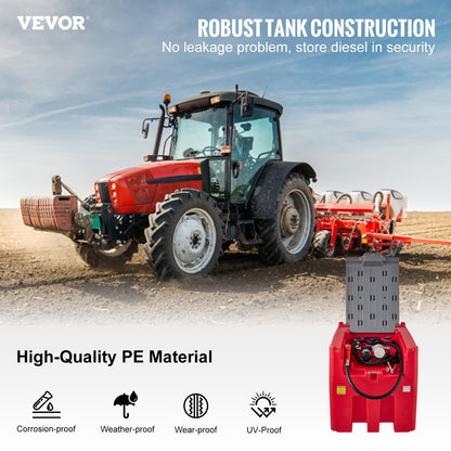 Portable Diesel Tank, 439.1 L Capacity & 10 GPM Flow Rate, Diesel Fuel Tank with 12V Electric Transfer Pump and 399.3 cm Rubber Hose, PE Diesel Transfer Tank for Easy Fuel Transportation, Red