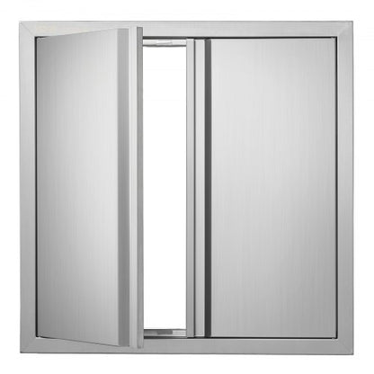 BBQ Access Door, 610x610 mm Double Outdoor Kitchen Door, Stainless Steel Flush Mount Door, Wall Vertical Door with Recessed Handles , for BBQ Island, Grilling Station, Outside Cabinet