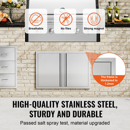 BBQ Access Door, 774x532 mm Double Outdoor Kitchen Door, Stainless Steel Flush Mount Door, Wall Vertical Door with Recessed Handles , for BBQ Island, Grilling Station, Outside Cabinet