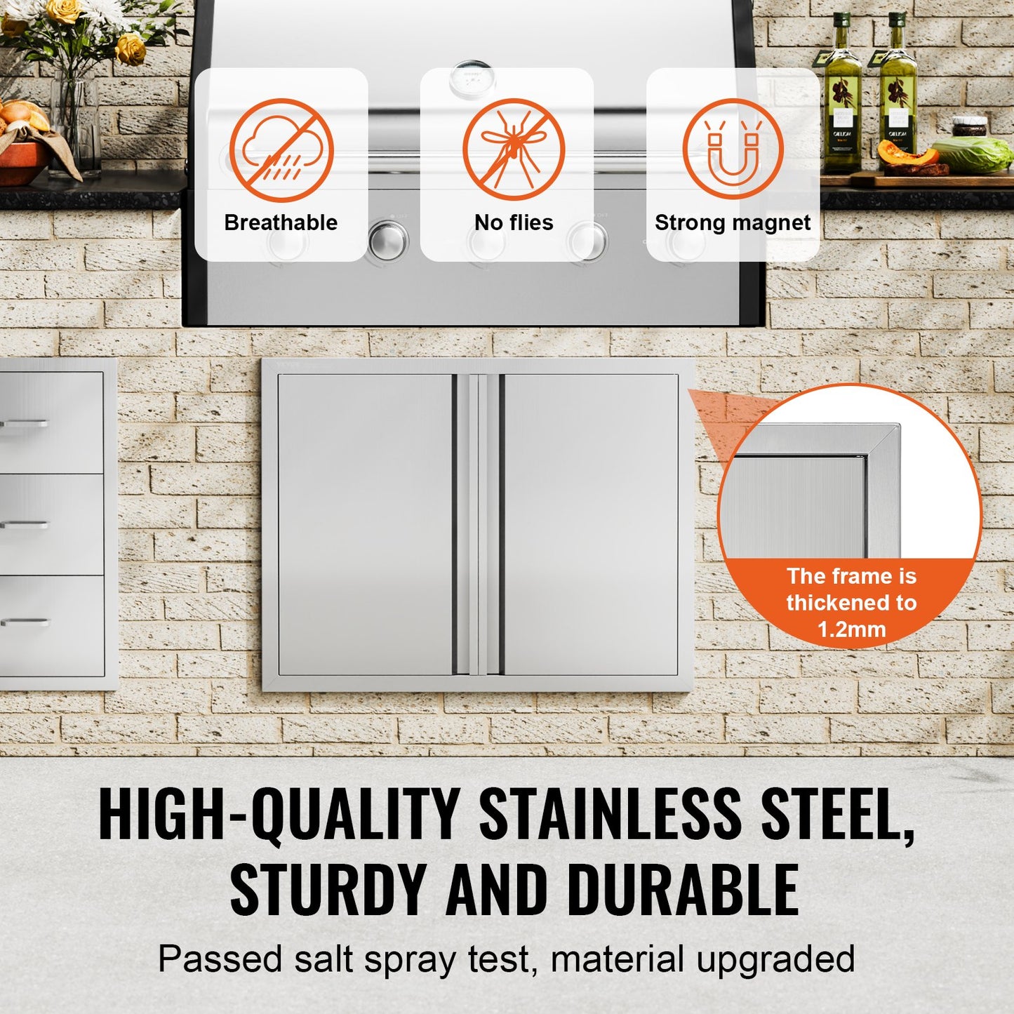 BBQ Access Door, 787x609 mm Double Outdoor Kitchen Door, Stainless Steel Flush Mount Door, Wall Vertical Door with Recessed Handles , for BBQ Island, Grilling Station, Outside Cabinet