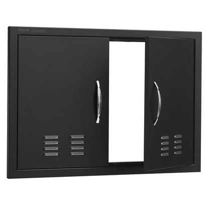 BBQ Access Door, 762x533 mm Double Outdoor Kitchen Door, Cold Plate Flush Mount Door, Wall Vertical Door with Handles and Ventss, for BBQ Island, Grilling Station, Outside Cabinet