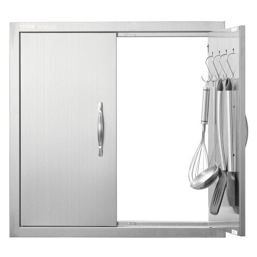 BBQ Access Door, 610x610 mm Double Outdoor Kitchen Door, Stainless Steel Flush Mount Door, Double Wall Vertical Door with Handles and Hooks, for BBQ Island, Grilling Station, Outside Cabinet