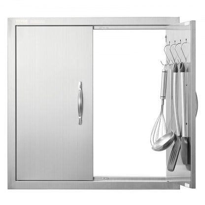 BBQ Access Door, 610x610 mm Double Outdoor Kitchen Door, Stainless Steel Flush Mount Door, Double Wall Vertical Door with Handles and Hooks, for BBQ Island, Grilling Station, Outside Cabinet