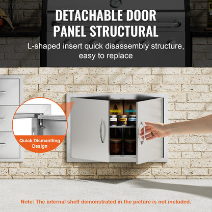 BBQ Access Door, 711x482 mm Double Outdoor Kitchen Door, Stainless Steel Flush Mount Door, Wall Vertical Door with Handles, for BBQ Island, Grilling Station, Outside Cabinet