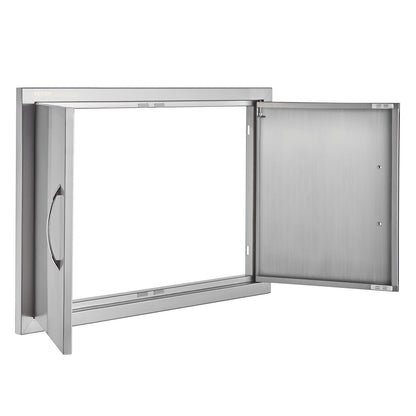 BBQ Access Door, 711x482 mm Double Outdoor Kitchen Door, Stainless Steel Flush Mount Door, Wall Vertical Door with Handles, for BBQ Island, Grilling Station, Outside Cabinet