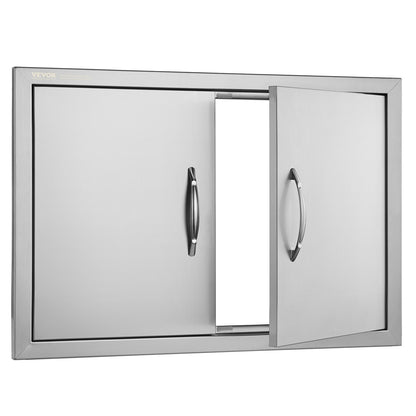 BBQ Access Door, 711x482 mm Double Outdoor Kitchen Door, Stainless Steel Flush Mount Door, Wall Vertical Door with Handles, for BBQ Island, Grilling Station, Outside Cabinet