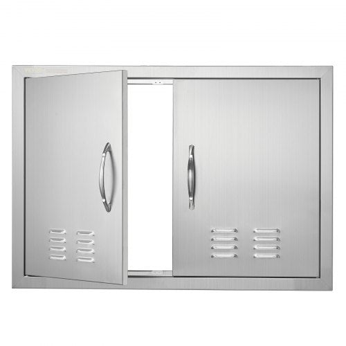BBQ Access Door, 762x533 mm Double Outdoor Kitchen Door, Stainless Steel Flush Mount Door, Wall Vertical Door with Handles and Vents, for BBQ Island, Grilling Station, Outside Cabinet
