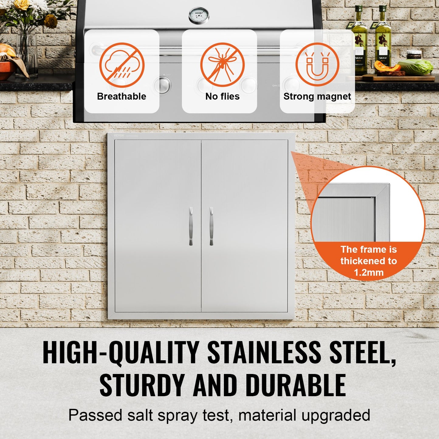 BBQ Access Door, 790x790 mm Double Outdoor Kitchen Door, Stainless Steel Flush Mount Door, Wall Vertical Door with Handles, for BBQ Island, Grilling Station, Outside Cabinet