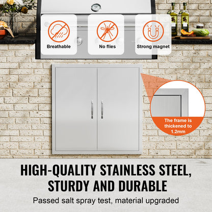 BBQ Access Door, 790x790 mm Double Outdoor Kitchen Door, Stainless Steel Flush Mount Door, Wall Vertical Door with Handles, for BBQ Island, Grilling Station, Outside Cabinet
